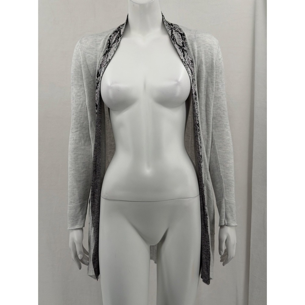 Peyton Jensen Sweater Womens XS Gray Snake Print Cardigan Open Lightweight Knit‎